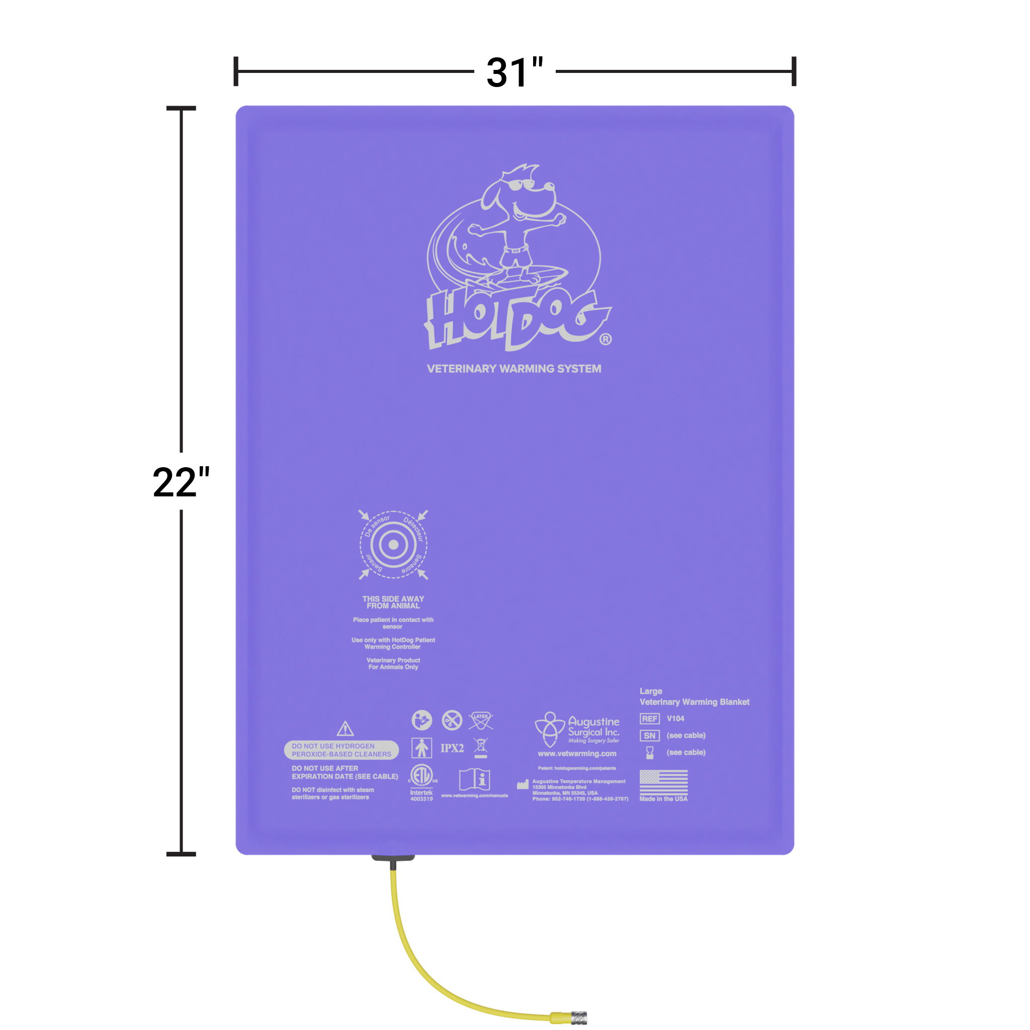V104 Large HotDog Veterinary Patient Warming Blanket with Dimensions