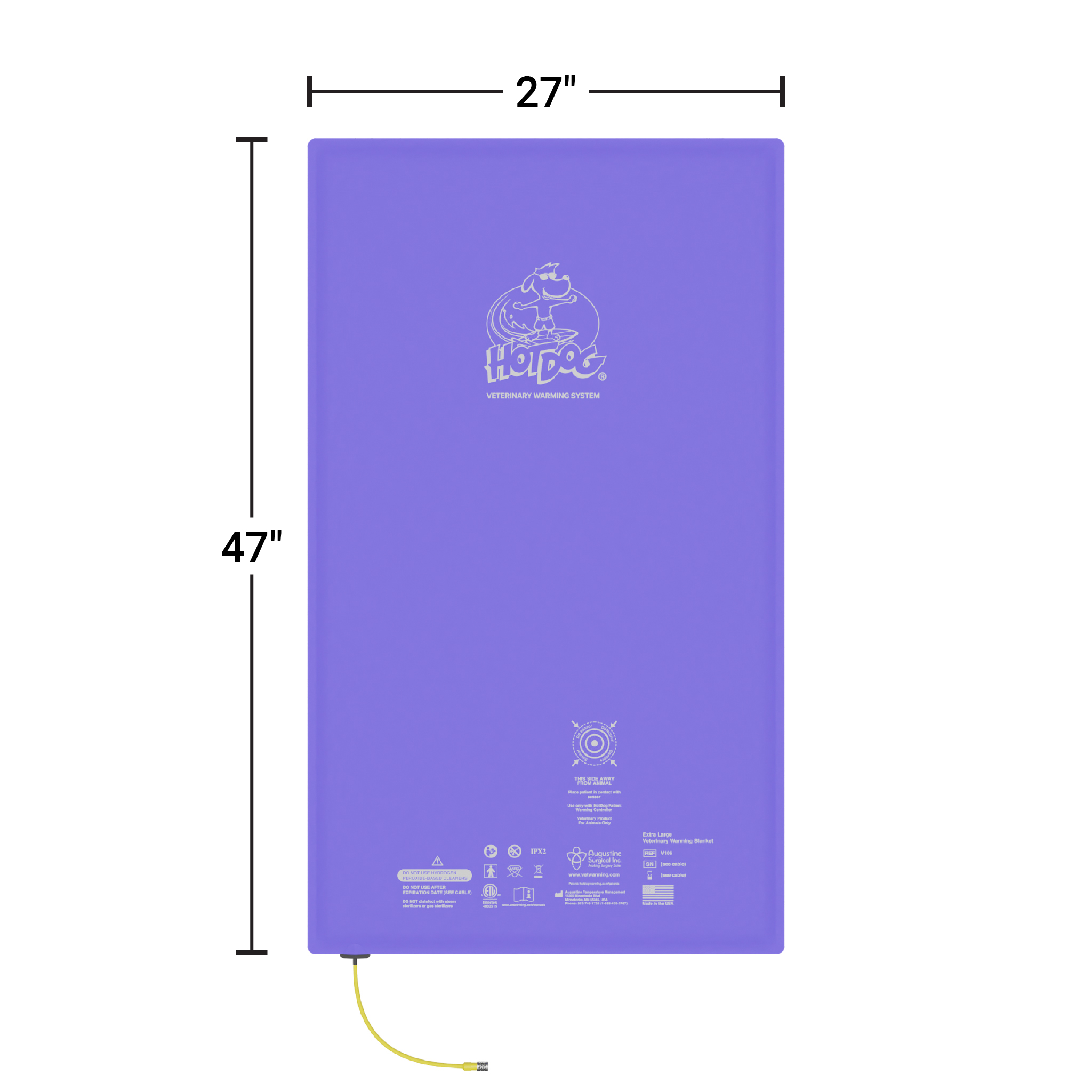 V106 Extra Large HotDog Veterinary Patient Warming Blanket with Dimensions
