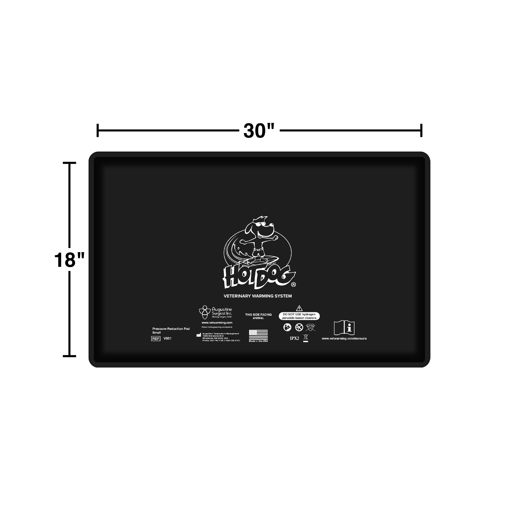 V601 HotDog Veterinary Small Pressure-Reduction Pad with Dimensions
