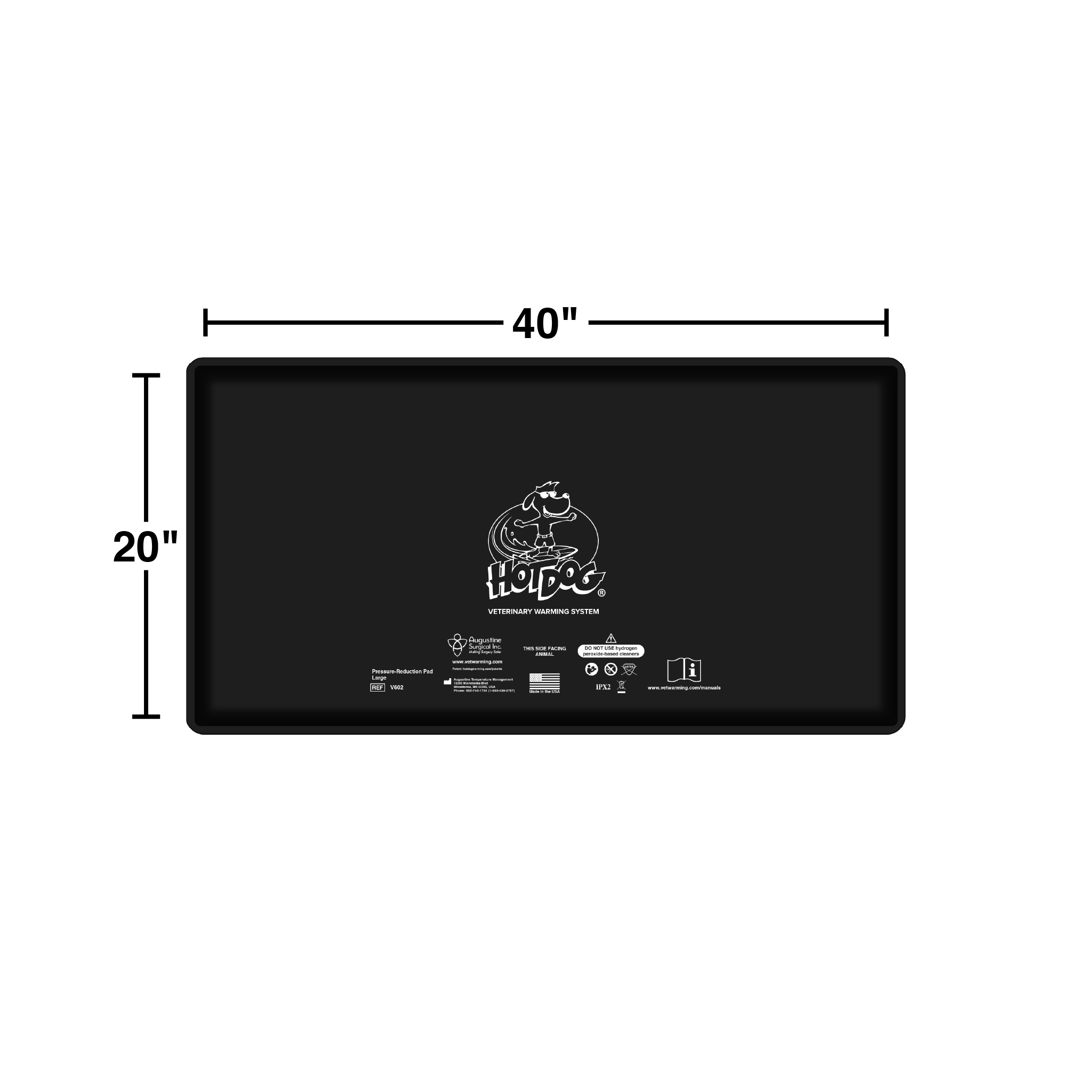 V602 HotDog Veterinary Pressure-Reduction Pad Large with Dimensions